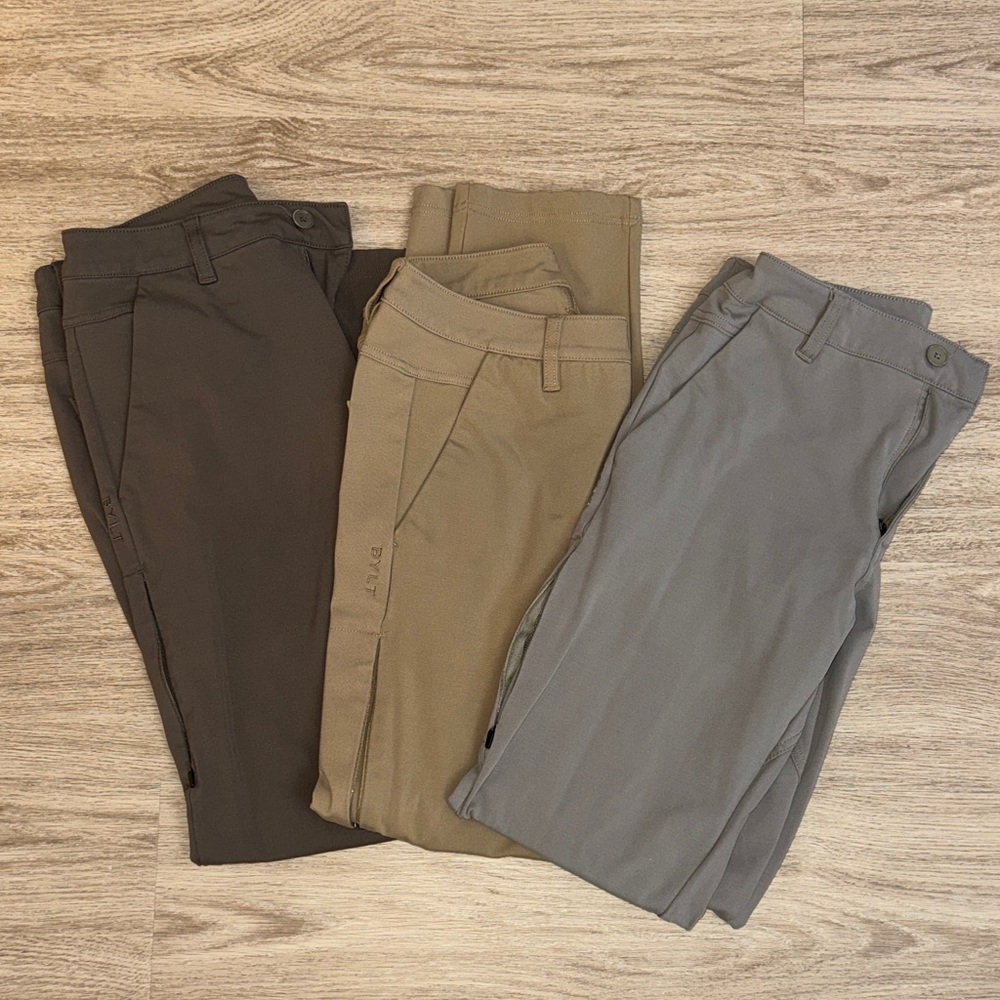 3 Pairs Men's BYLT Pants - Brown, Tan, and Khaki Olive
